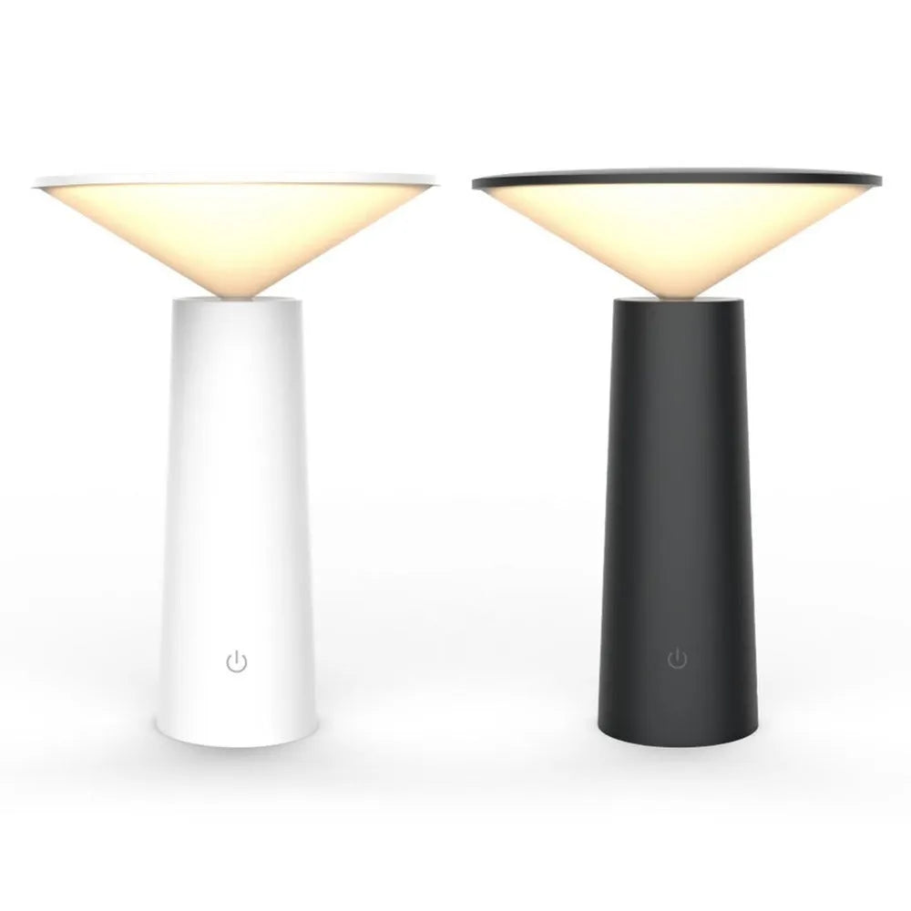 Black or white USB desk lamp with touch sensor, adjustable lamp head, and LED light source