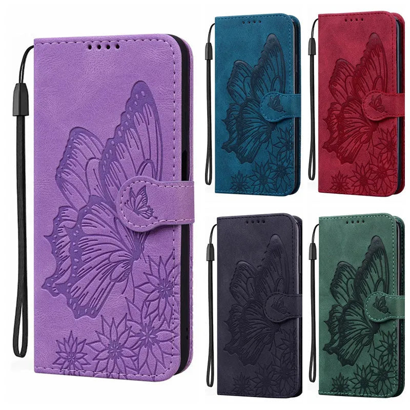 Retro big bowknot embossed leather phone case for Apple and Samsung with kickstand bracket, purple colour