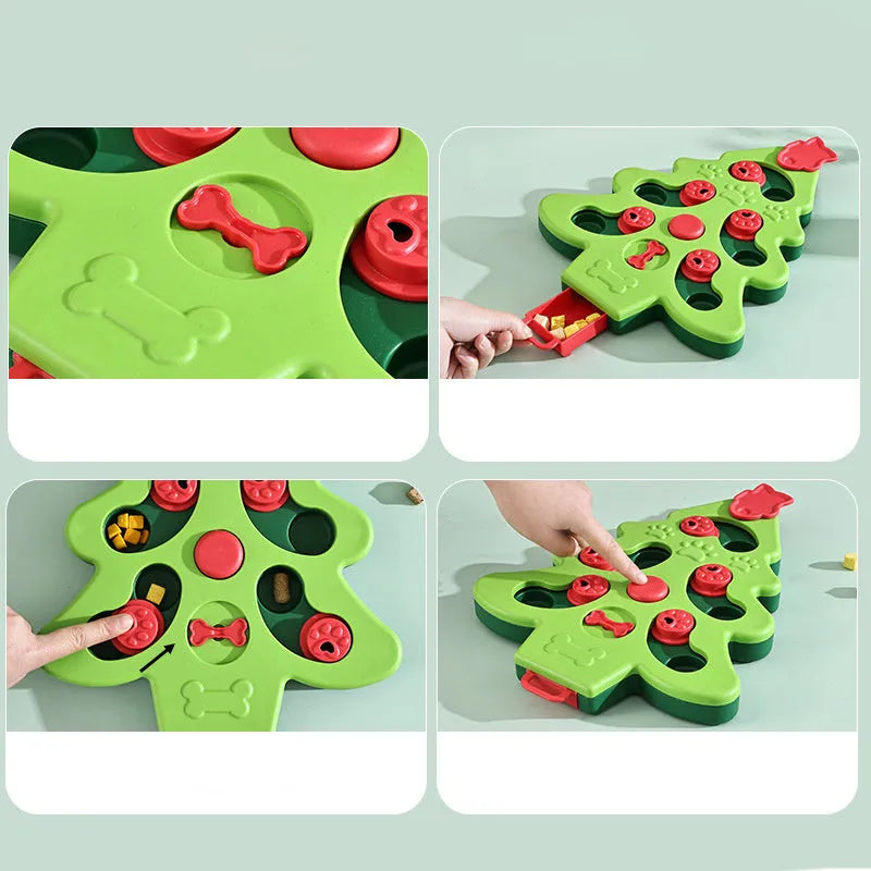 Interactive dog puzzle toy Christmas tree slow food bowl with non-slip rubber base, green colour