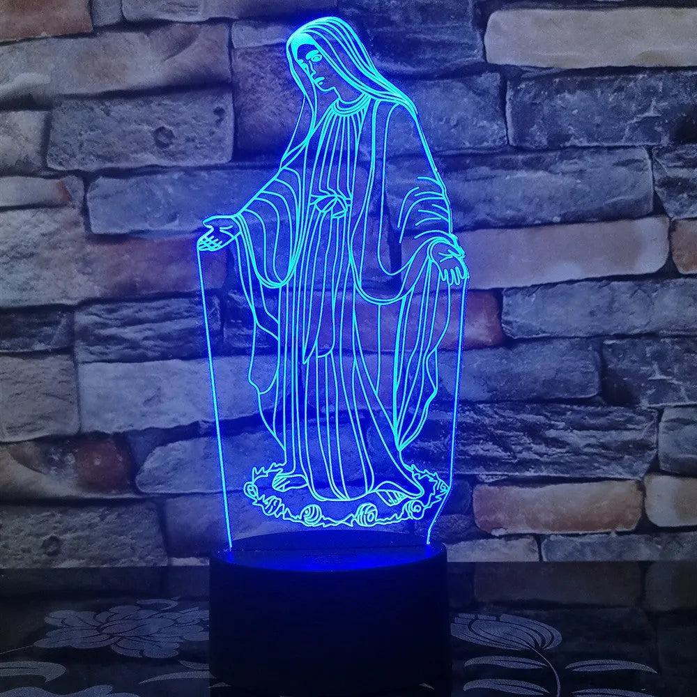 3D LED night light with laser-engraved acrylic panel showing dual ring pattern, ABS base with touch controls
