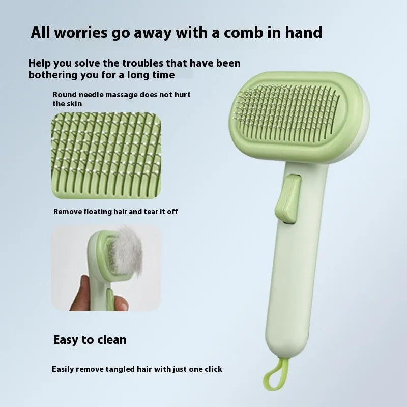 Large cat hair comb with stainless steel blades and ABS handle in light grey colour