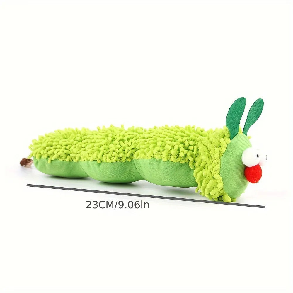 Green interactive plush cat toy pillow with sports design, measuring 24x11x5cm