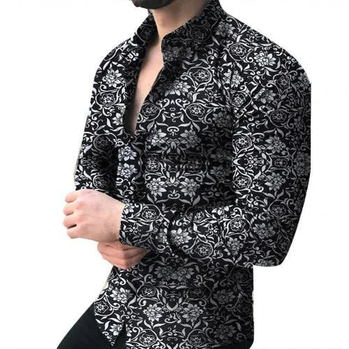 Casual floral shirt with lapel collar, long sleeves, available in multiple colours and sizes M to 5XL