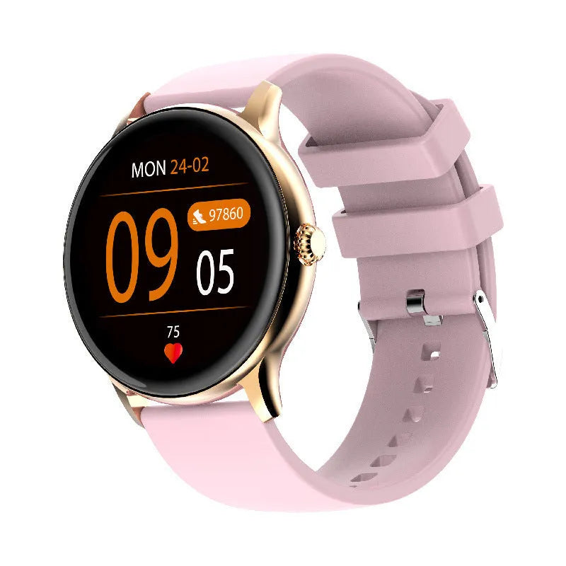 Smart sports watch with blood pressure monitoring on silicone wristband showing touchscreen display