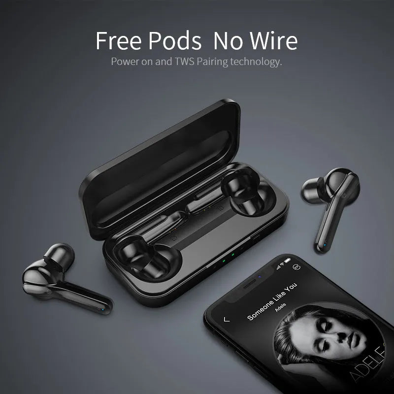 Black and white TWS true wireless earbuds with Bluetooth 5.0 and IPX5 waterproof rating