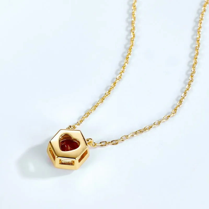 Gold-plated 925 silver birthstone necklace with hexagon pendant and cross chain