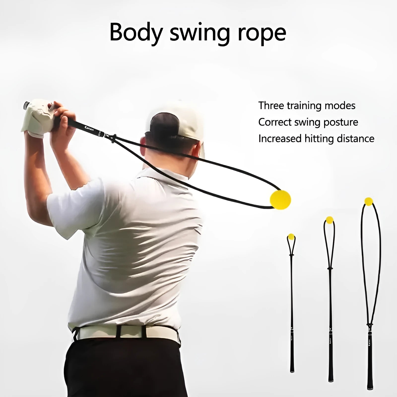 Black silicone elastic rope trainer for golf swing correction and sports practice