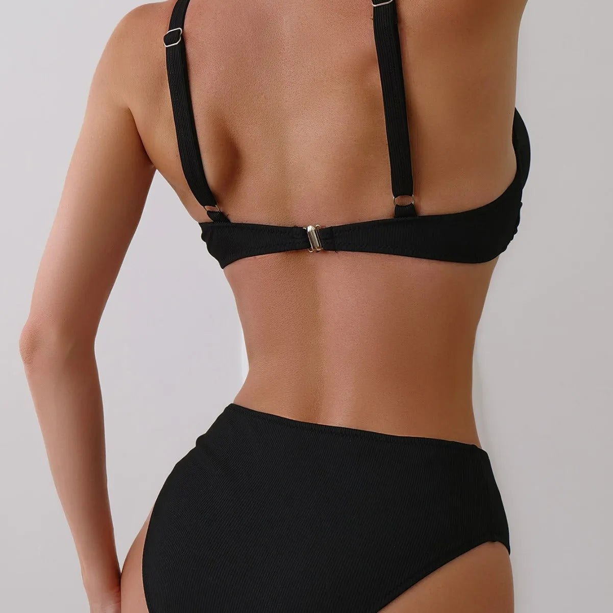 Women's rib fabric bikini two-piece swimsuit in five solid colour options