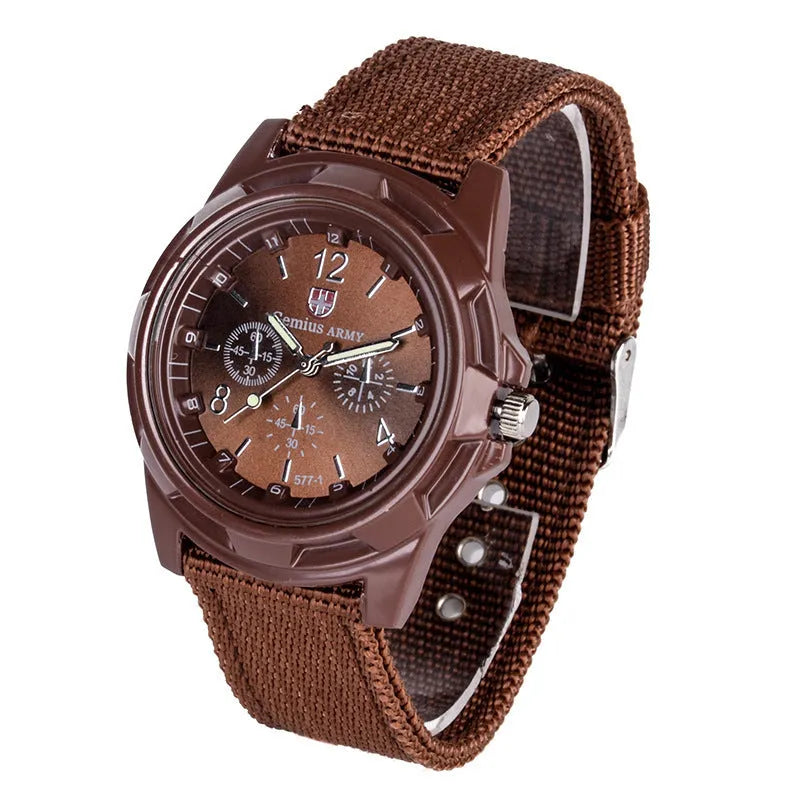 Military Men Gemius Army Sport quartz watch with nylon band, luminous pointers, round dial, pin buckle