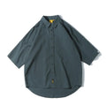 Mens loose pure cotton Japanese cardigan shirt, available in black white yellow green with short or long sleeves