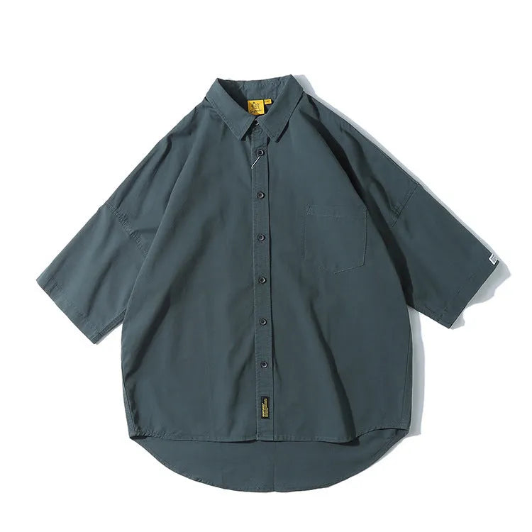 Mens loose pure cotton Japanese cardigan shirt, available in black white yellow green with short or long sleeves