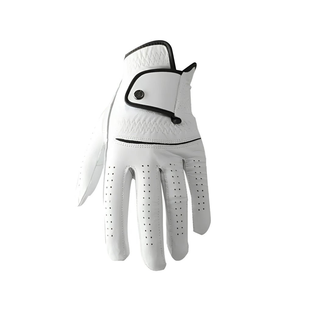 Men's white half sheepskin golf gloves showing palm grip texture