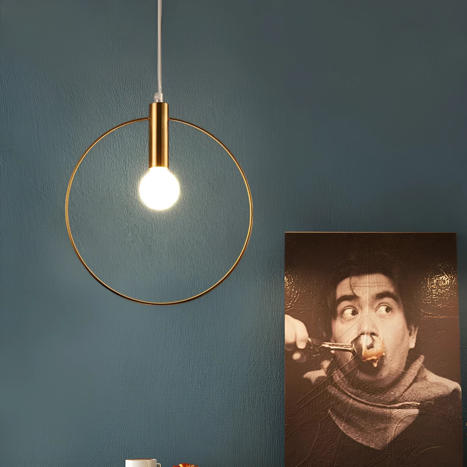 Gold wrought iron post-modern chandelier with single light, 200mm diameter, matte finish
