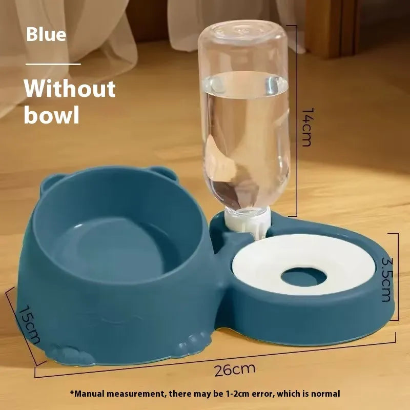 Grass green automatic cat fountain with two bowls for food and water.