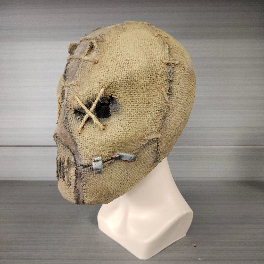 Latex scar skull horror mask head cover showing full-head coverage with detailed scarring