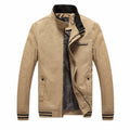 Men's washed pure cotton casual jacket coat in khaki, front view, showing button closure and collar