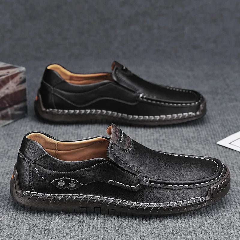 Large size handmade stitching men's leather shoes outdoor flat heel rubber sole
