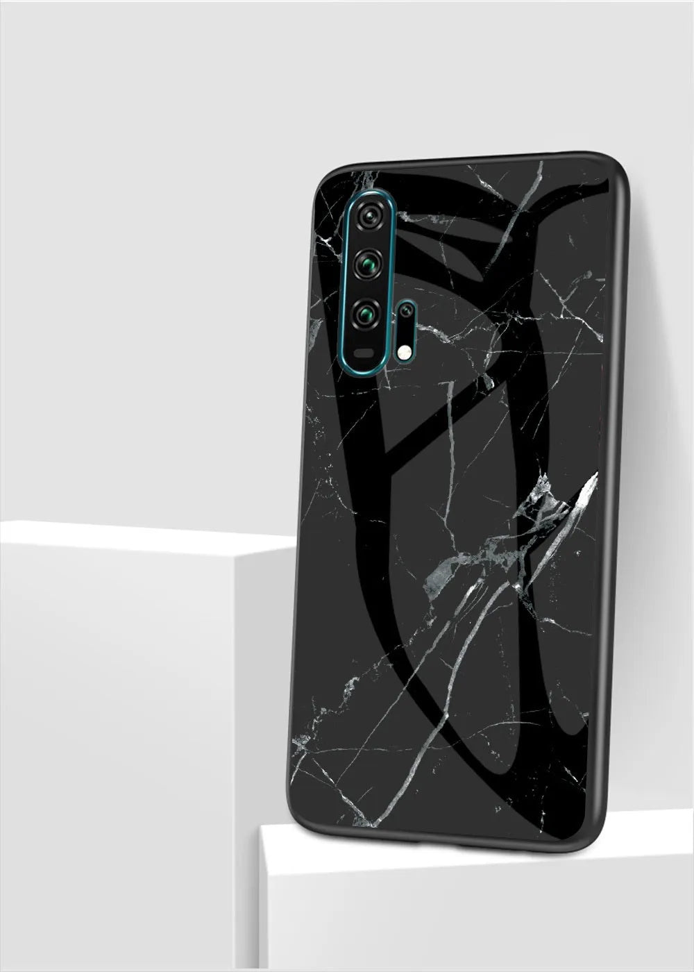 Honor 20 phone case with marble glass back and silicone bumper in multiple colours.