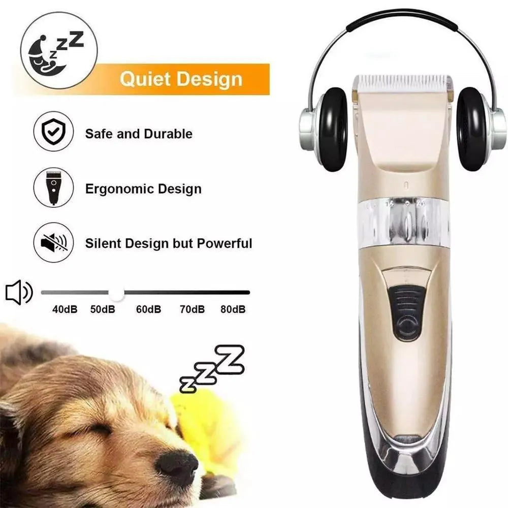 Professional pet clipper with titanium ceramic blade and 4 positioning combs in photo colour