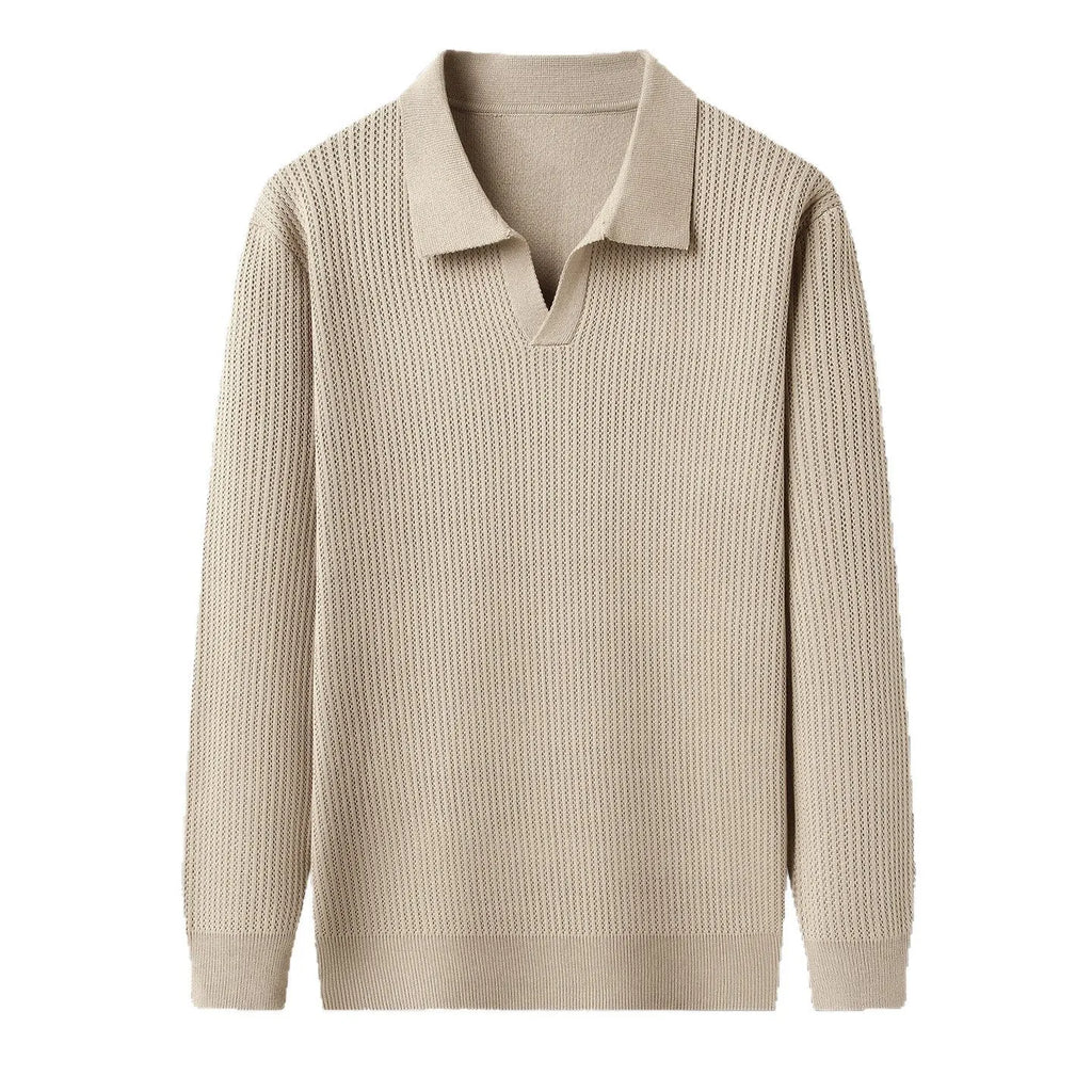 Man wearing a loose fit green casual pullover sweater, autumn casual style