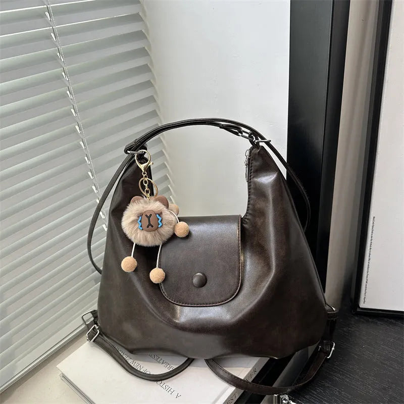 Women's textured PU leather single shoulder bag in horizontal square shape with large capacity