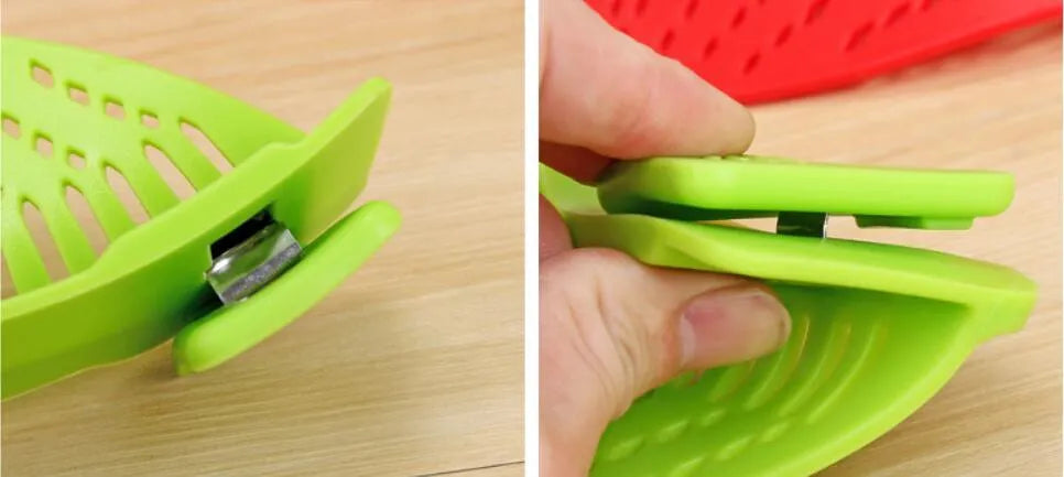 Silicone clip-on kitchen strainer with stainless steel mesh in blue colour