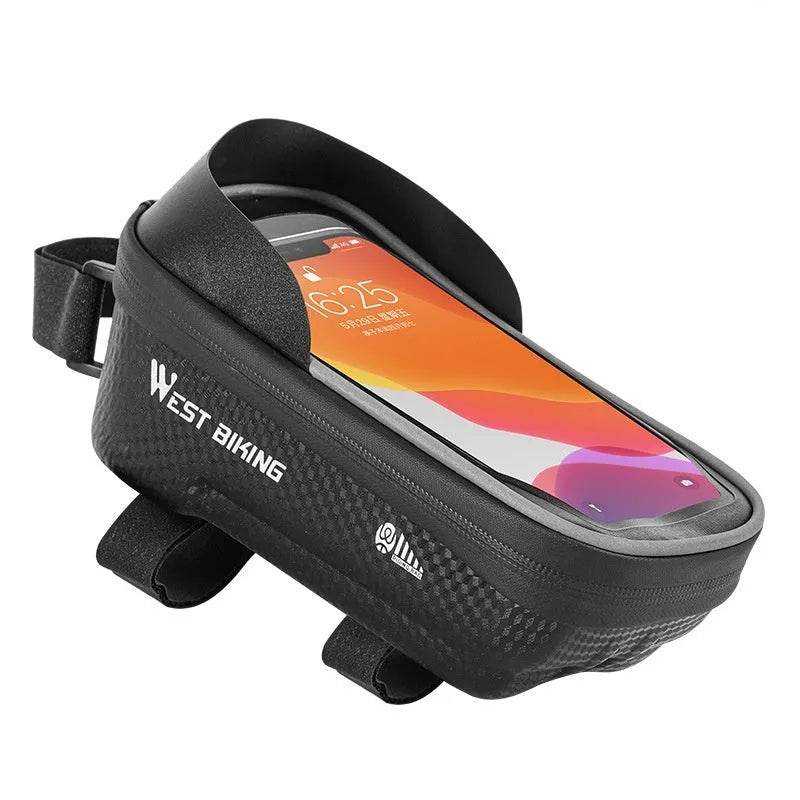 Black EVA bicycle saddle bag for touch screen phone storage, 1.6L capacity