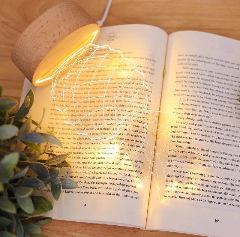 Pineapple-shaped bedside table lamp with wood and acrylic construction featuring USB power and dimmer switch