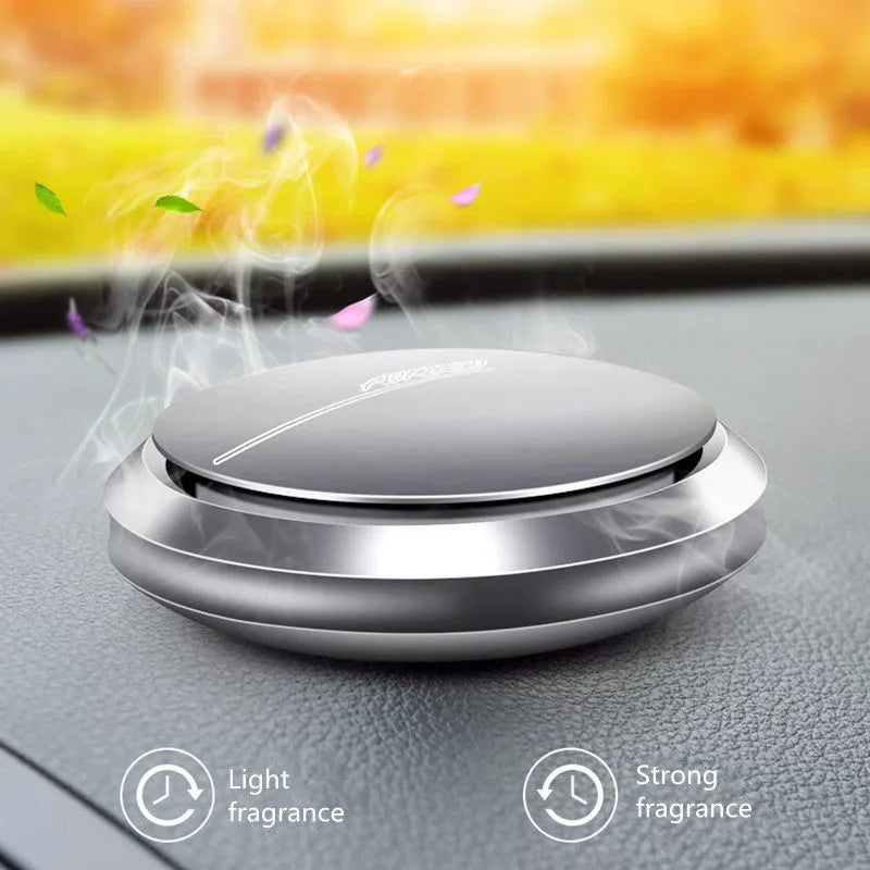 Black car aromatherapy ornament with adjustable perfume diffuser made from aluminium alloy, 59 mm diameter and 19 mm height