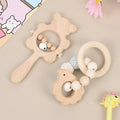 Baby bear rattle handheld toy two-piece set in wood wool with bird style pattern