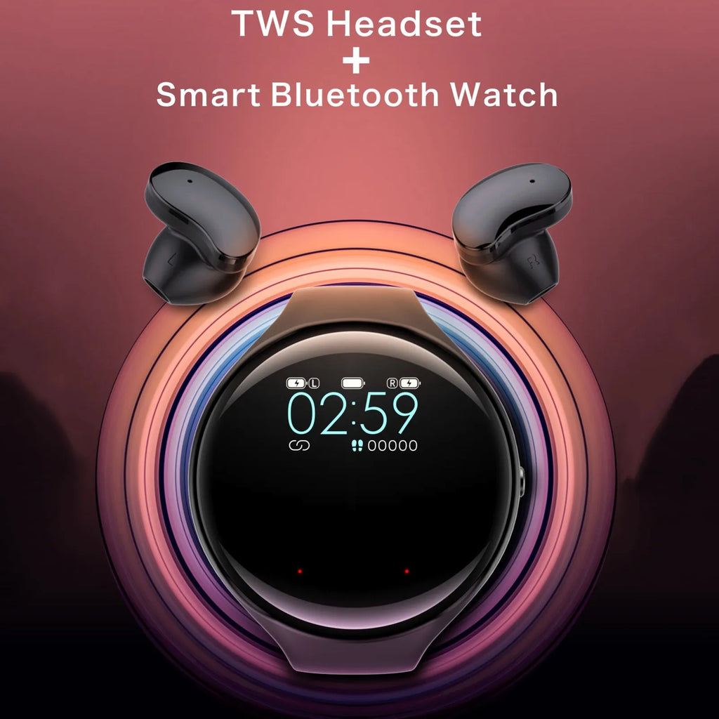 Black smart bracelet with detachable Bluetooth earphones showing colour screen display and heart rate monitoring