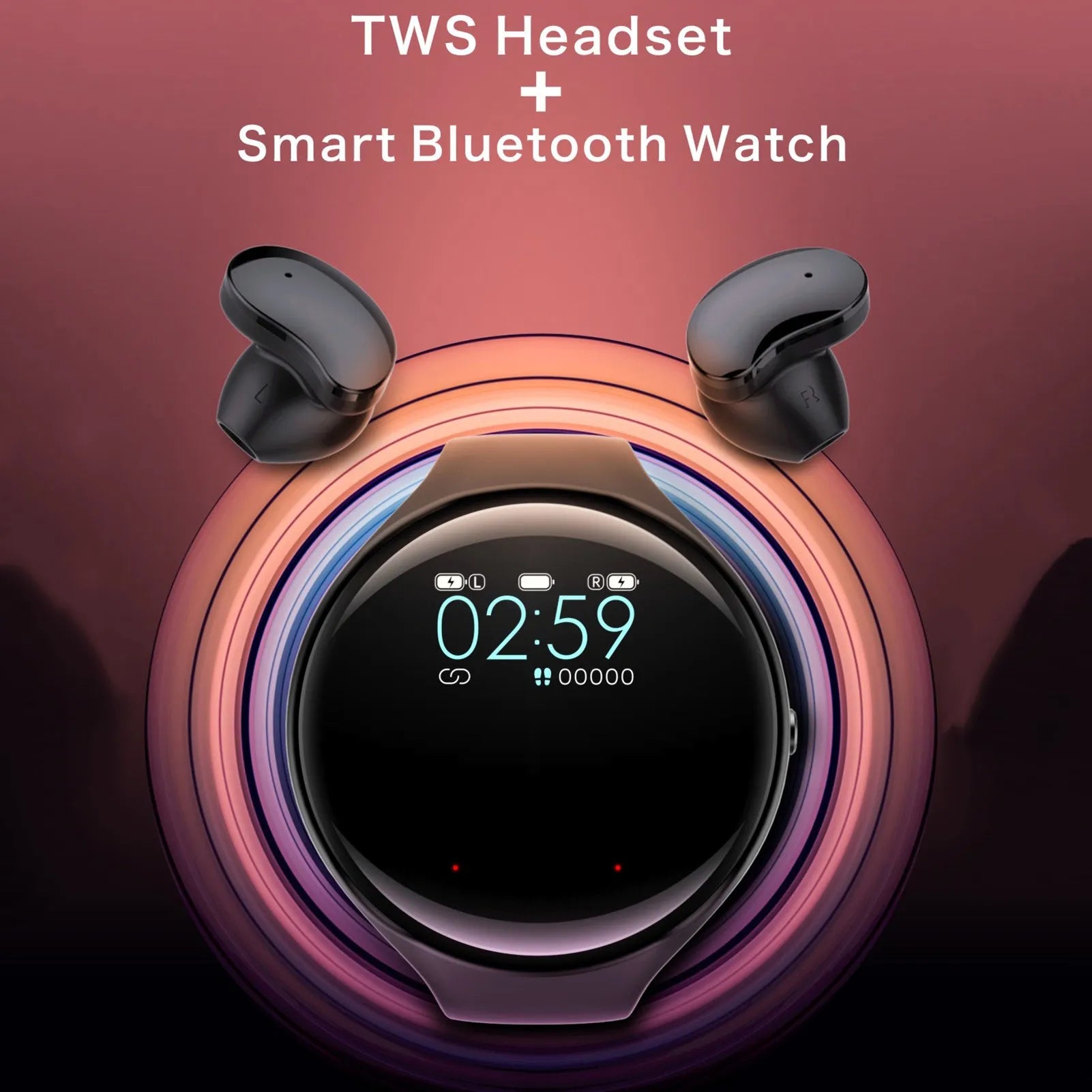Black smart bracelet with detachable Bluetooth earphones showing colour screen display and heart rate monitoring