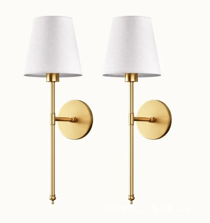 National cloth cover LED copper wall lamp in gold finish with white pleated lampshade