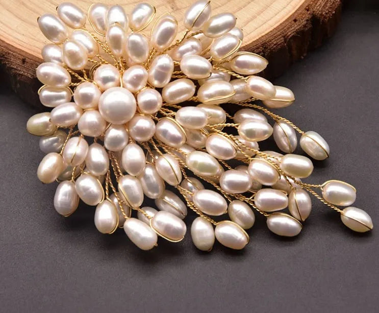 Natural pearl handmade vintage brooch pin for women gold plated copper
