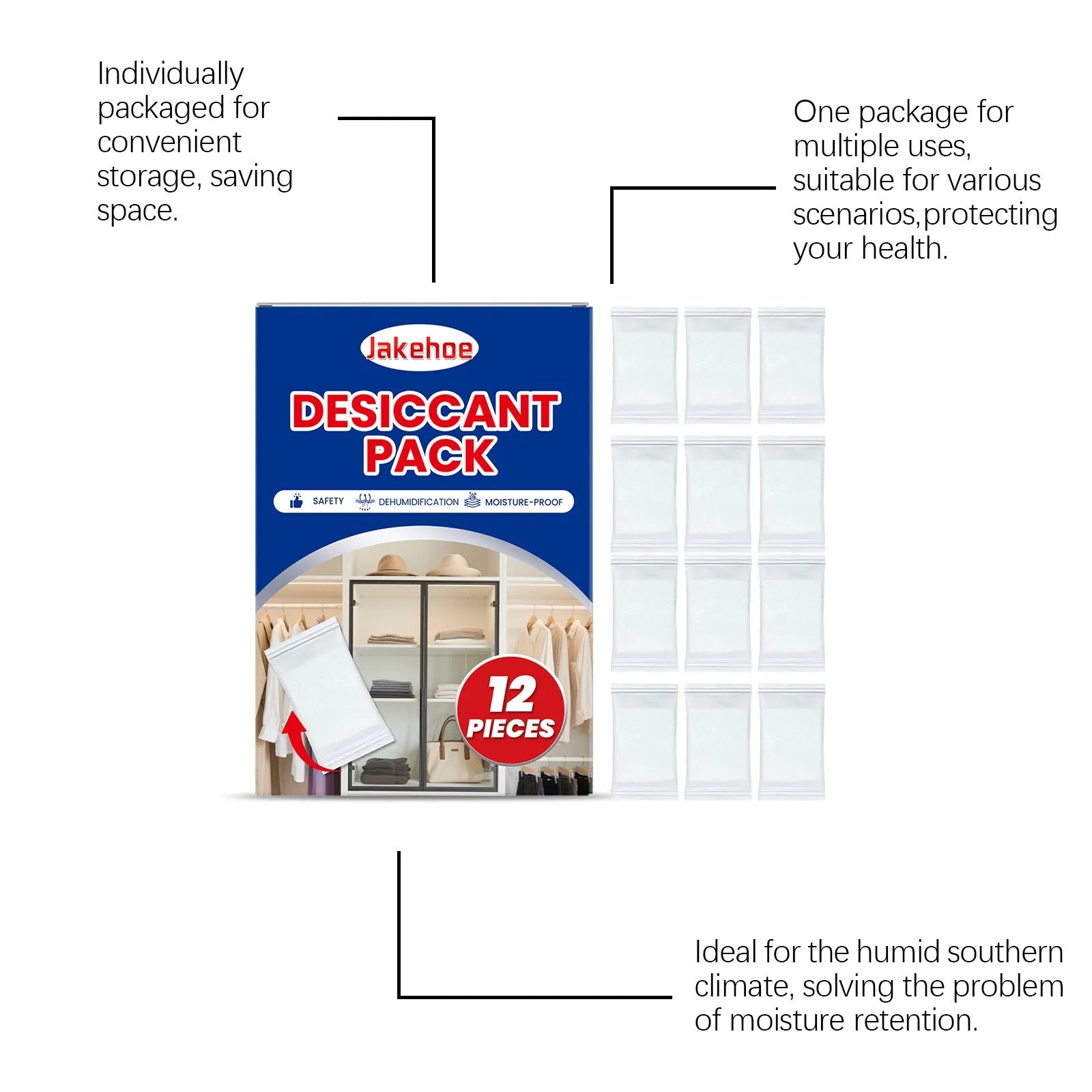 12 calcium chloride desiccant bags with wood pulp filler for household moisture control