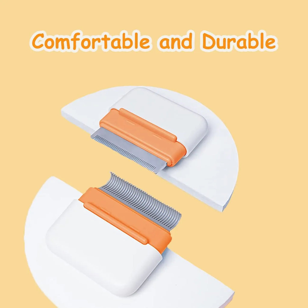 Blue double-sided pet grooming comb with massage pins and fine teeth for cats and dogs
