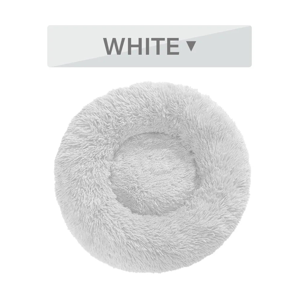 Fluffy XL donut-shaped dog bed in long plush fabric, 100cm diameter