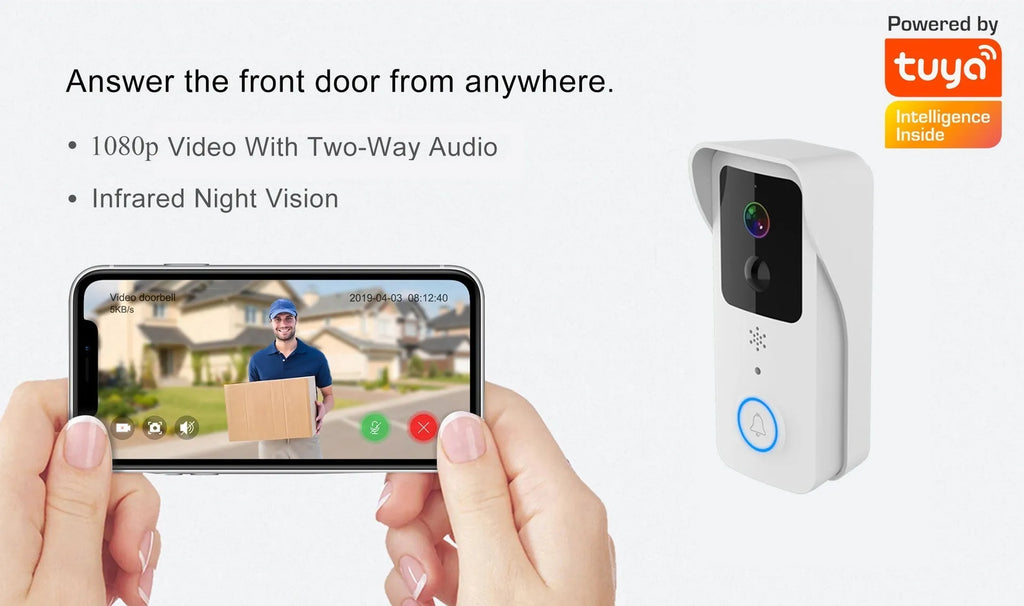 Smart home waterproof HD visual doorbell intercom unit in black or white.