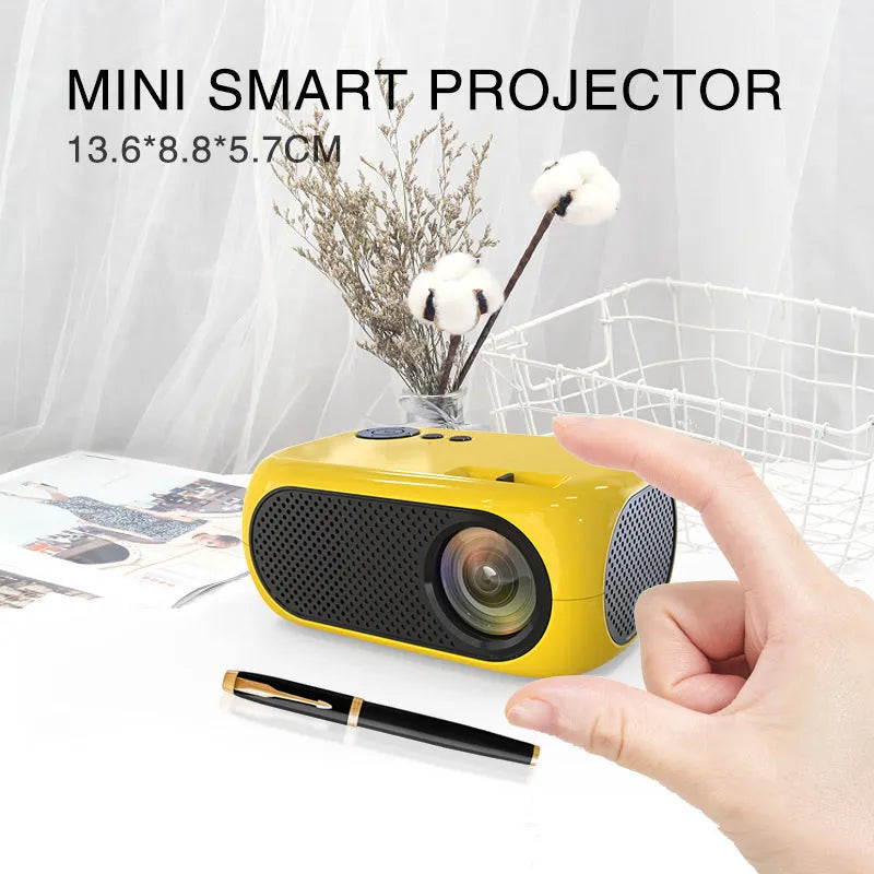 M24 Micro Mini Portable LED Projector in gold and white colours with compact dimensions