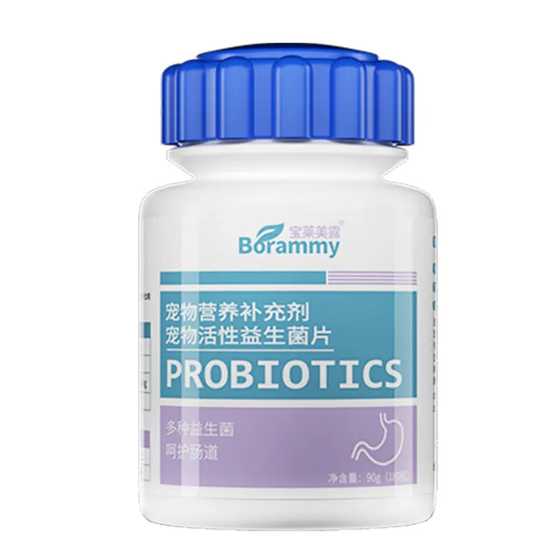 Bottle of 180 pet active probiotic tablets for dog and cat digestive health support