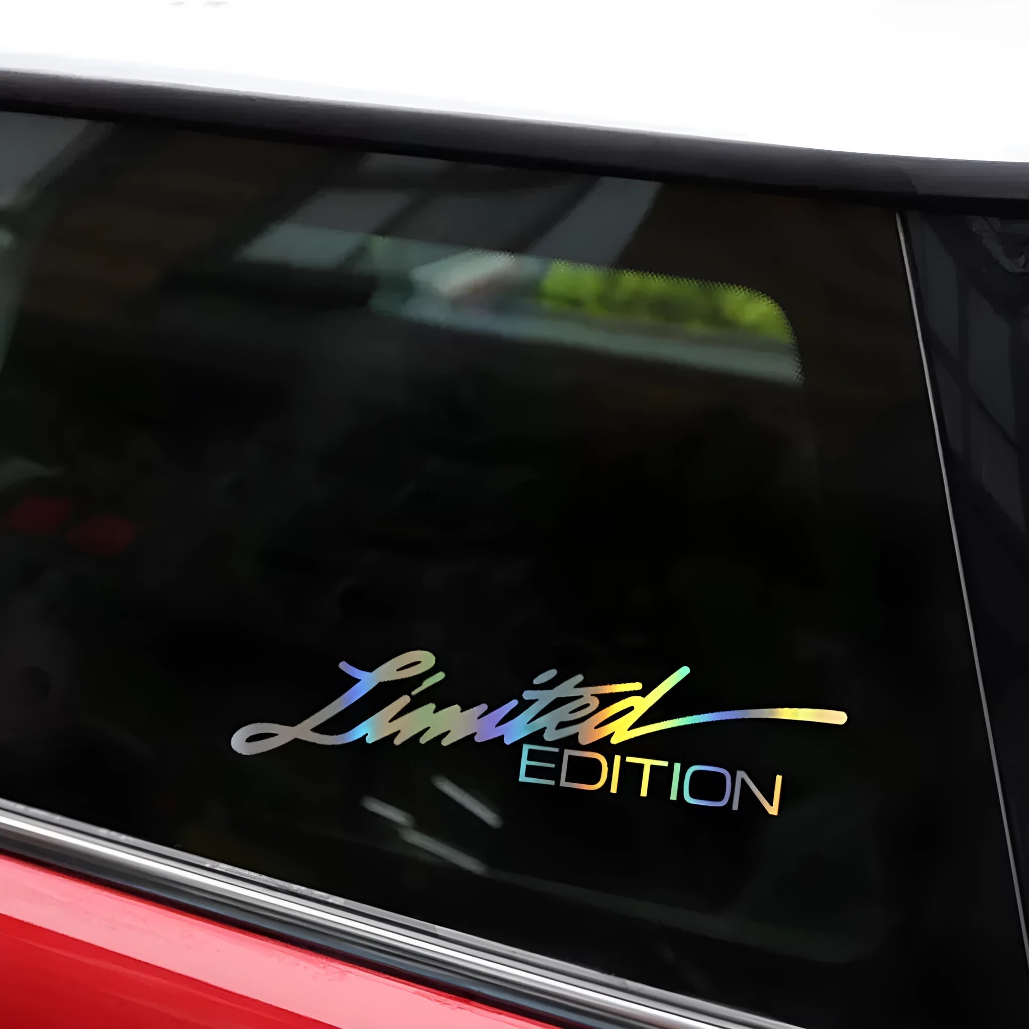 Black laser reflective car sticker with custom text on PET material for vehicle customisation