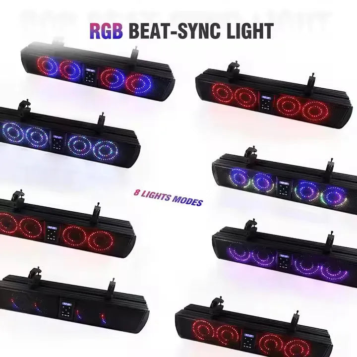 Long plastic Bluetooth audio speaker belt for mounting on a golf cart or ATV.