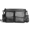 Genuine leather crossbody bag for men in solid black colour with adjustable shoulder strap