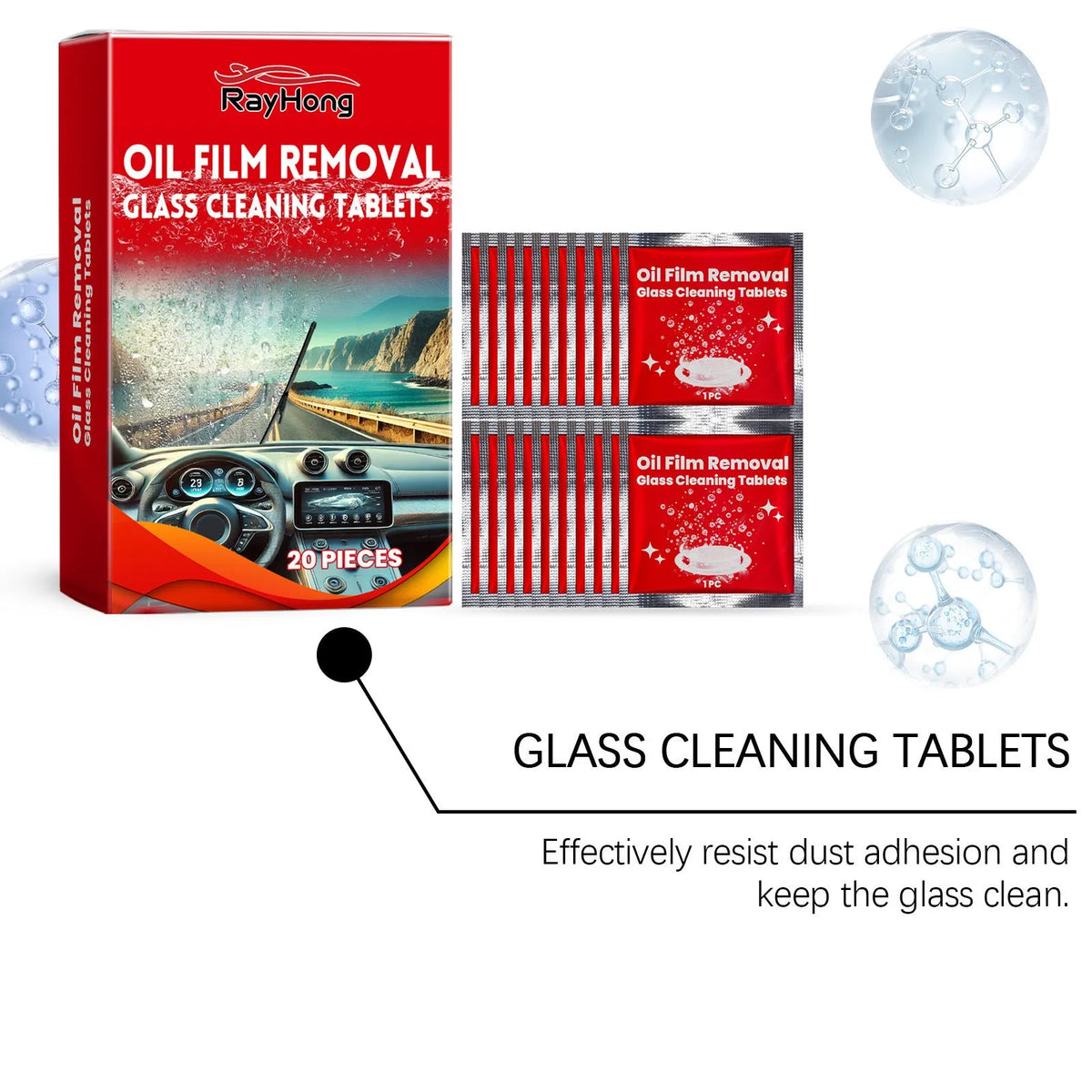 Car wiper oil film cleaning plate 20 pieces 6 x 6 cm with disodium EDTA and sodium bicarbonate