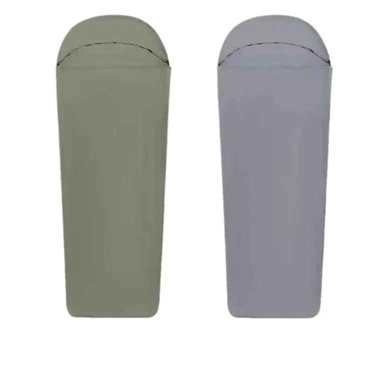 Blue lightweight nylon mummy sleeping bag for adult camping with dimensions 210x80x60cm