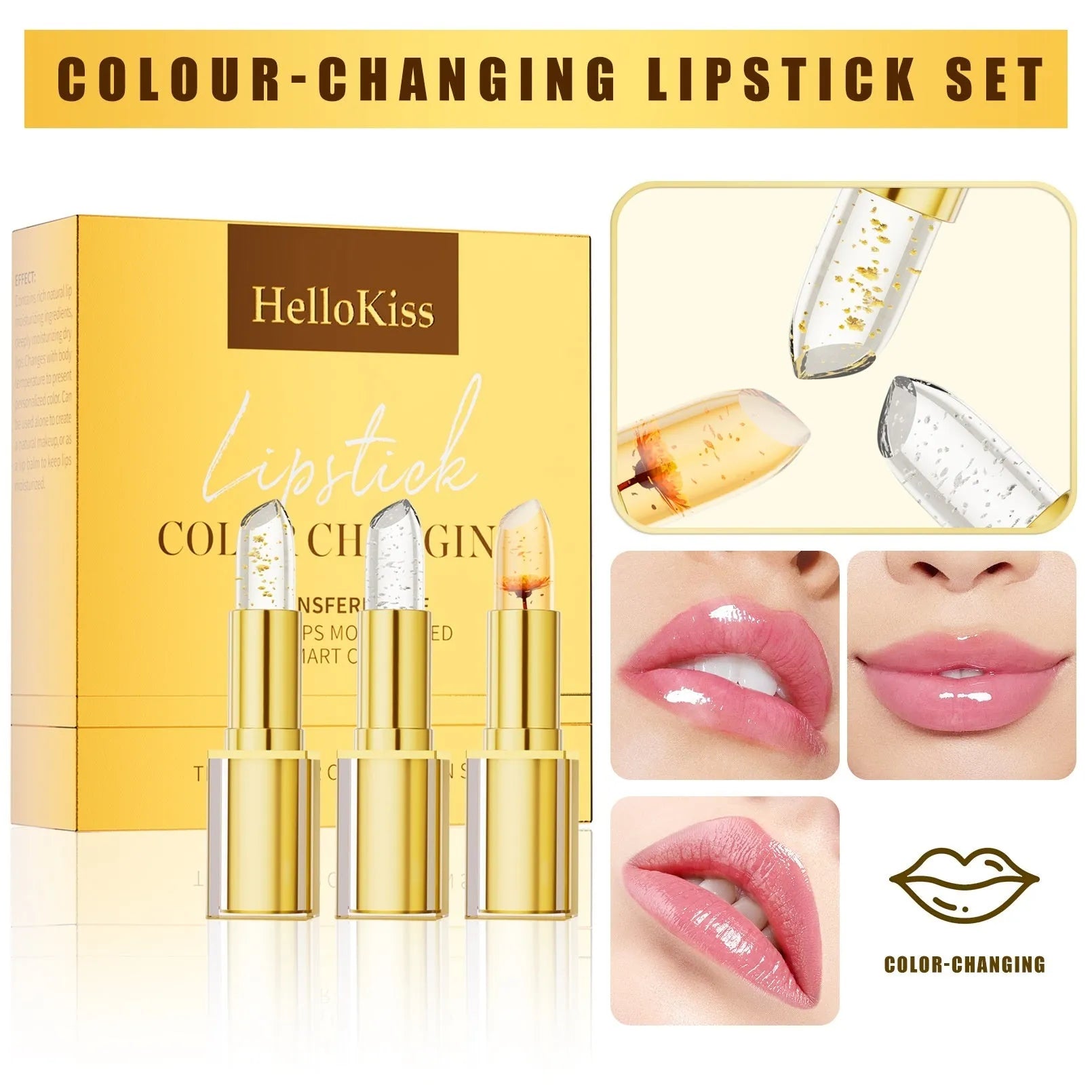 Anti-smudge colour-changing lipstick with warm gilding effect in 3.5g size