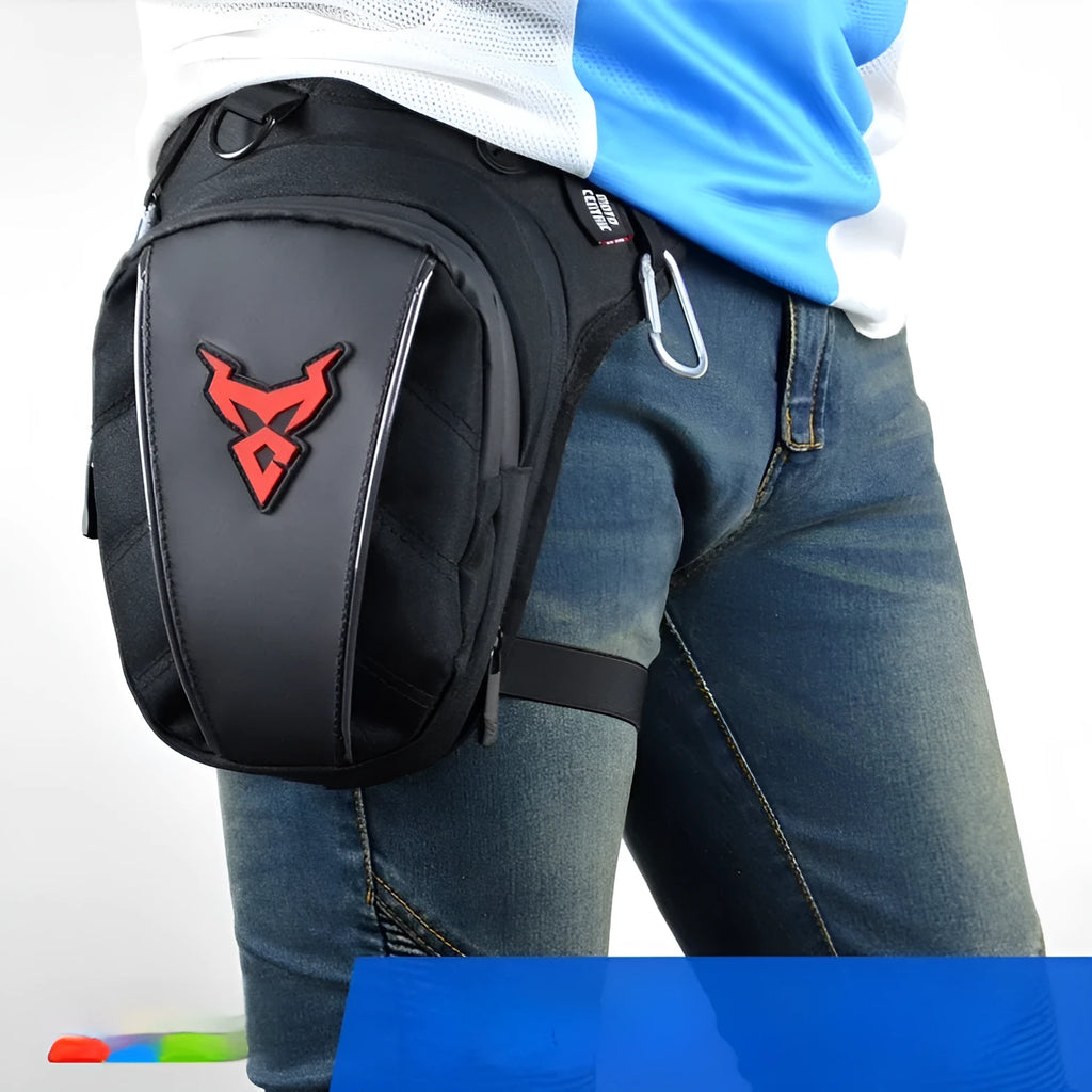 Motorcycle rider crossbody leg bag in blue made from durable 1200D Oxford cloth.