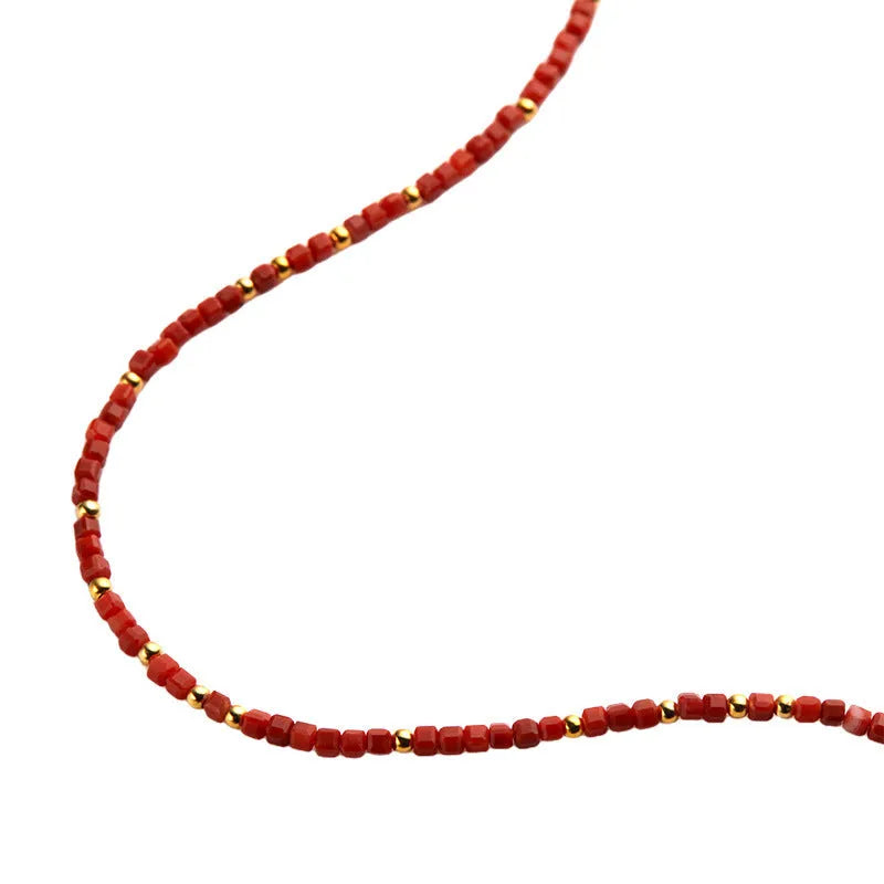 Women's red agate square candy pendant necklace on 925 silver clavicle chain with adjustable length