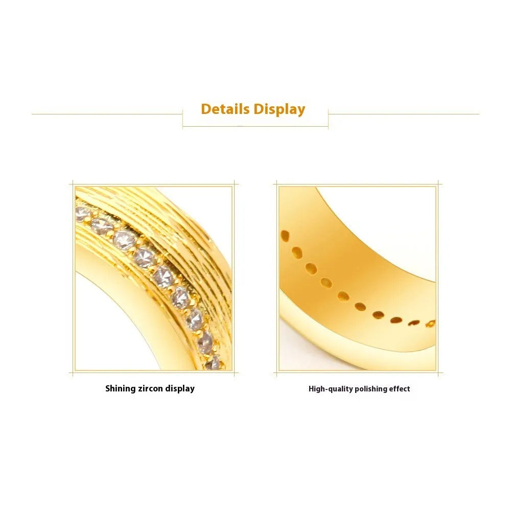 Gold geometric women's zircon ring on a white background, showing size options L, M, N.