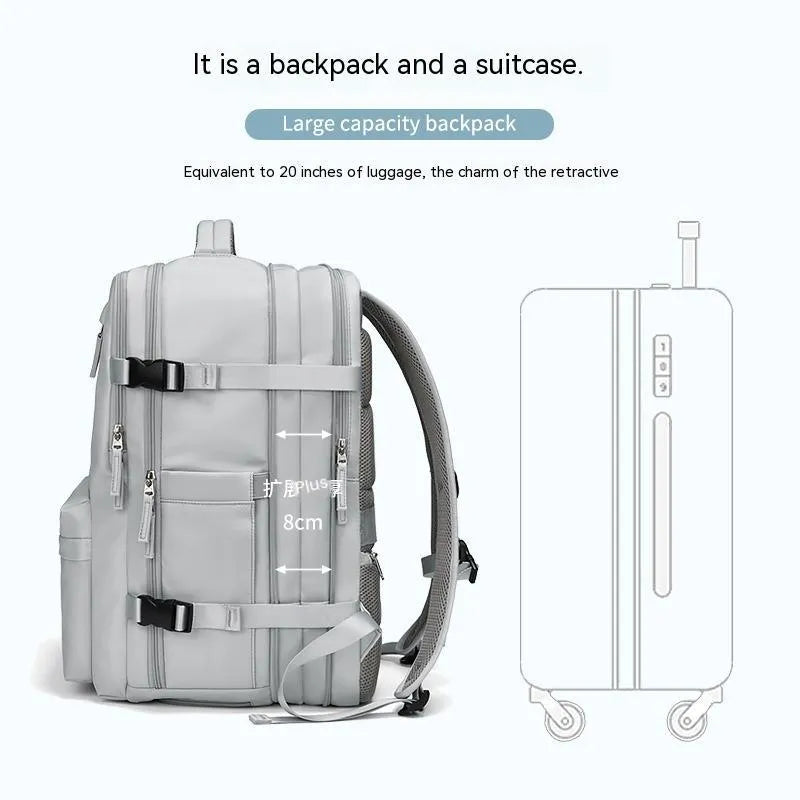 18 inch nylon expansion backpack with dry wet separation, curved shoulder straps and 30x20x46cm dimensions